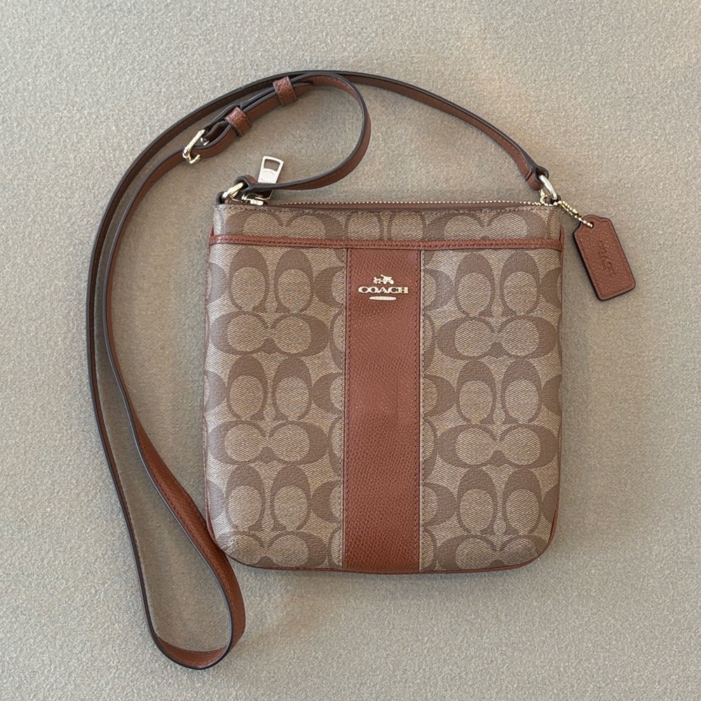 NEW Coach KITT Classic Signature Messenger Crossbody Purse Bag Brown Leather
